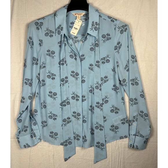 Brooks Brothers Tops - NWT Brooks Brothers Bow Blouse - Light Blue Floral Silk-Look Top - Size 6